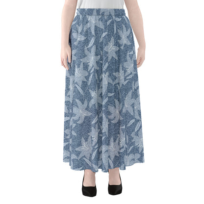 Floral Denim Jeans Pattern Print Chiffon Maxi Skirt