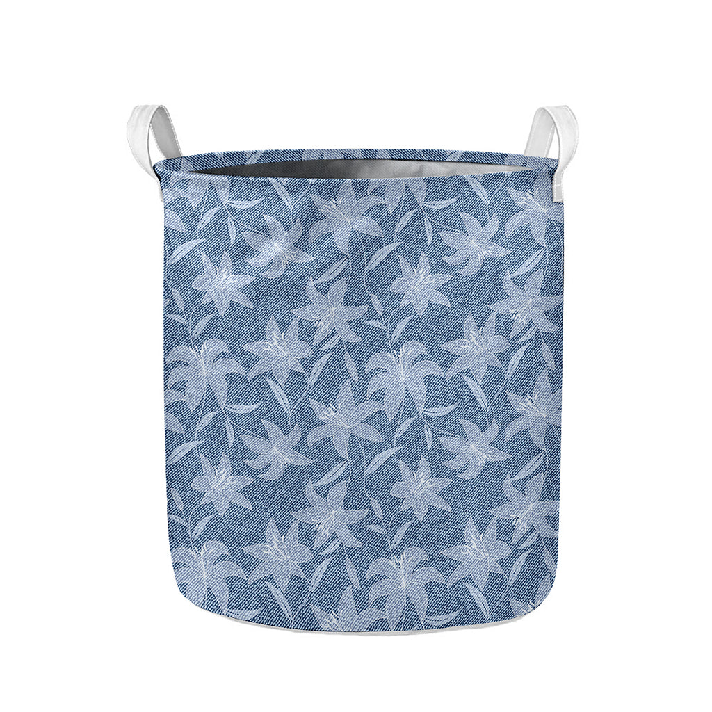 Floral Denim Jeans Pattern Print Collapsible Laundry Basket