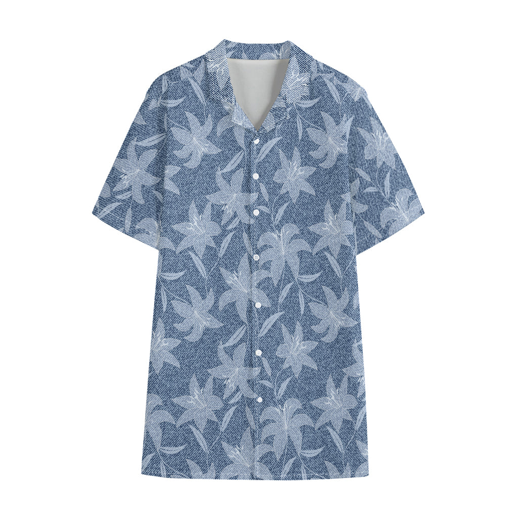Floral Denim Jeans Pattern Print Cotton Hawaiian Shirt