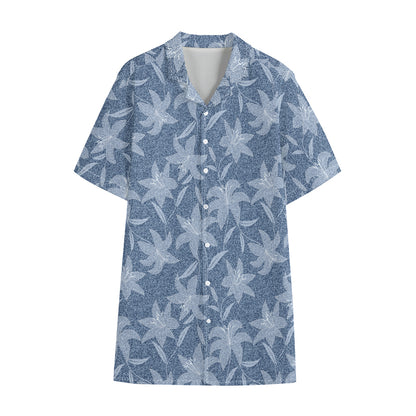 Floral Denim Jeans Pattern Print Cotton Hawaiian Shirt