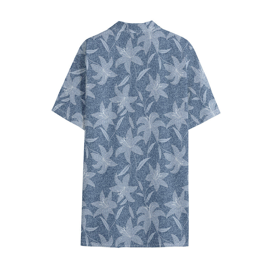 Floral Denim Jeans Pattern Print Cotton Hawaiian Shirt