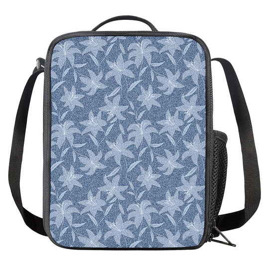 Floral Denim Jeans Pattern Print Crossbody Lunch Bag