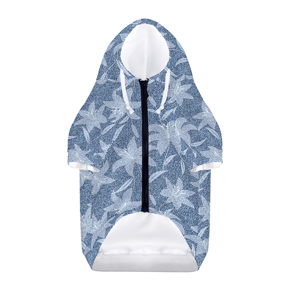 Floral Denim Jeans Pattern Print Dog Zip Up Hoodie