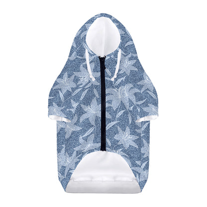 Floral Denim Jeans Pattern Print Dog Zip Up Hoodie