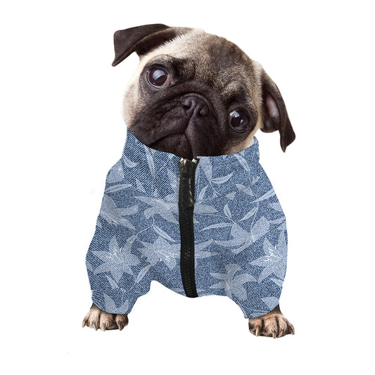 Floral Denim Jeans Pattern Print Dog Zip Up Jacket