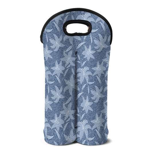 Floral Denim Jeans Pattern Print Double Neoprene Wine Tote