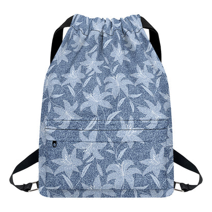 Floral Denim Jeans Pattern Print Drawstring Backpack