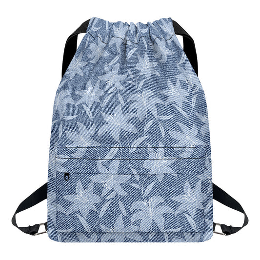 Floral Denim Jeans Pattern Print Drawstring Backpack