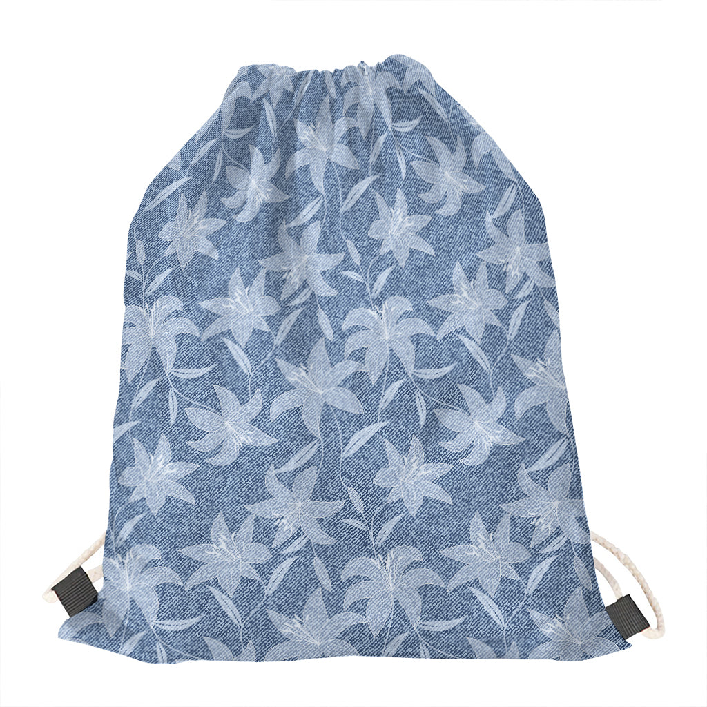 Floral Denim Jeans Pattern Print Drawstring Bag
