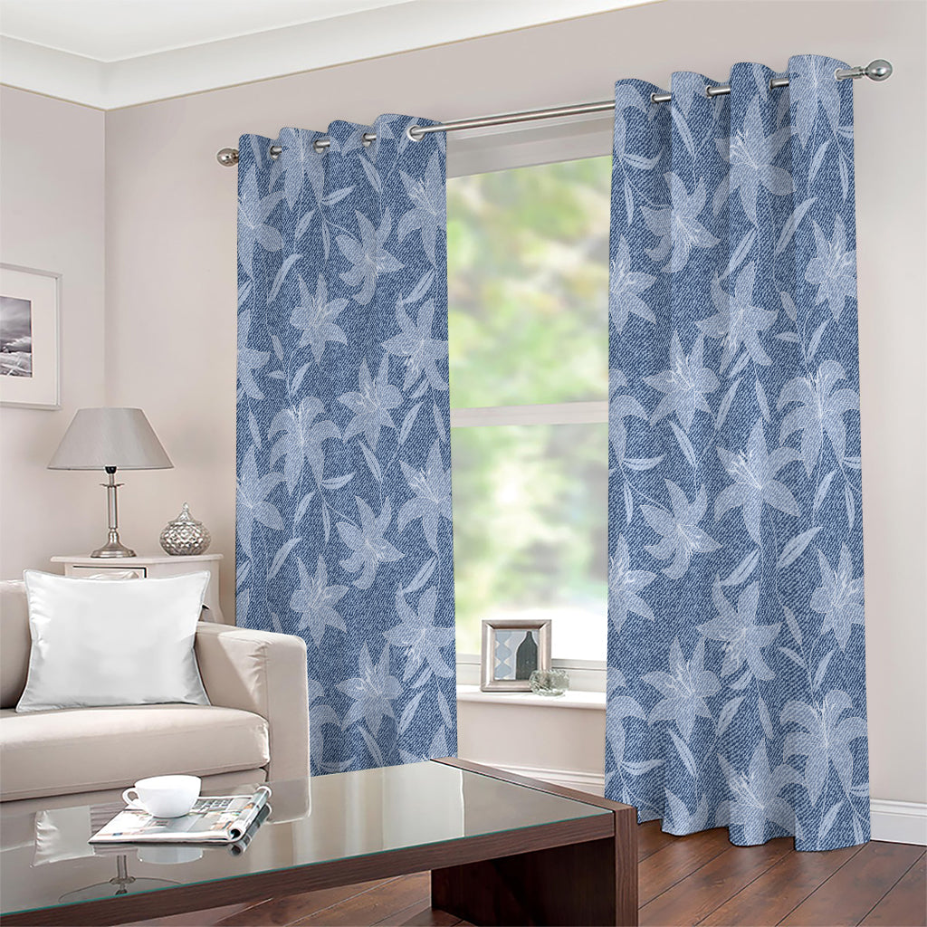 Floral Denim Jeans Pattern Print Extra Wide Grommet Curtains