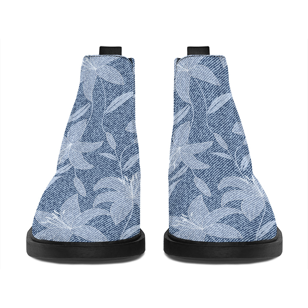 Floral Denim Jeans Pattern Print Flat Ankle Boots