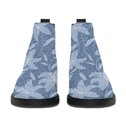 Floral Denim Jeans Pattern Print Flat Ankle Boots