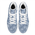 Floral Denim Jeans Pattern Print High Top Leather Sneakers