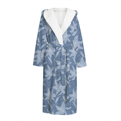 Floral Denim Jeans Pattern Print Hooded Bathrobe