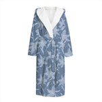 Floral Denim Jeans Pattern Print Hooded Bathrobe