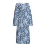 Floral Denim Jeans Pattern Print Hooded Bathrobe