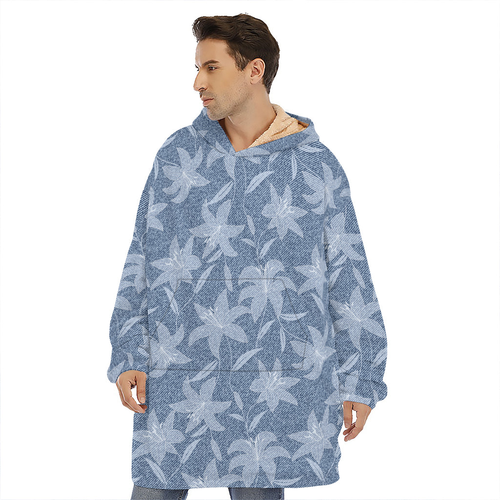 Floral Denim Jeans Pattern Print Hoodie Blanket