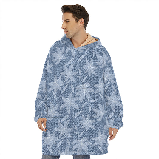 Floral Denim Jeans Pattern Print Hoodie Blanket