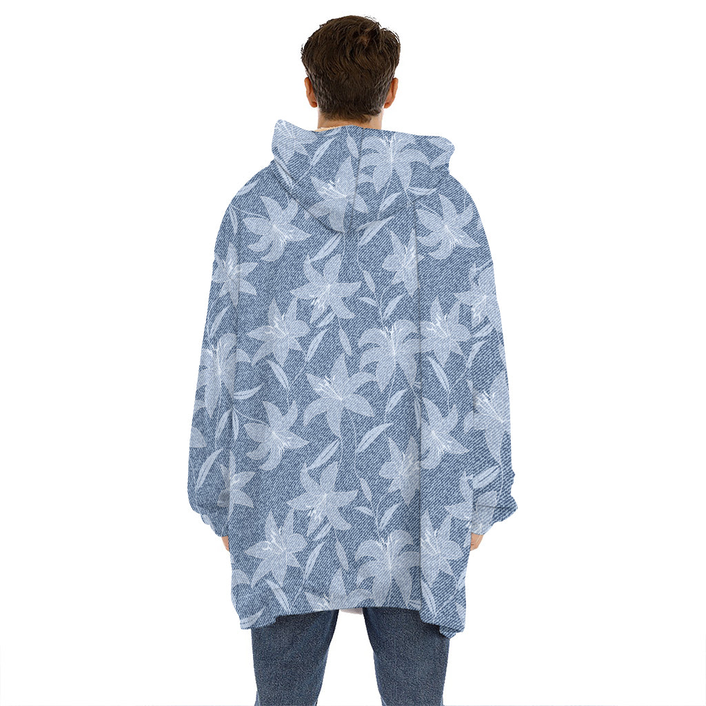 Floral Denim Jeans Pattern Print Hoodie Blanket