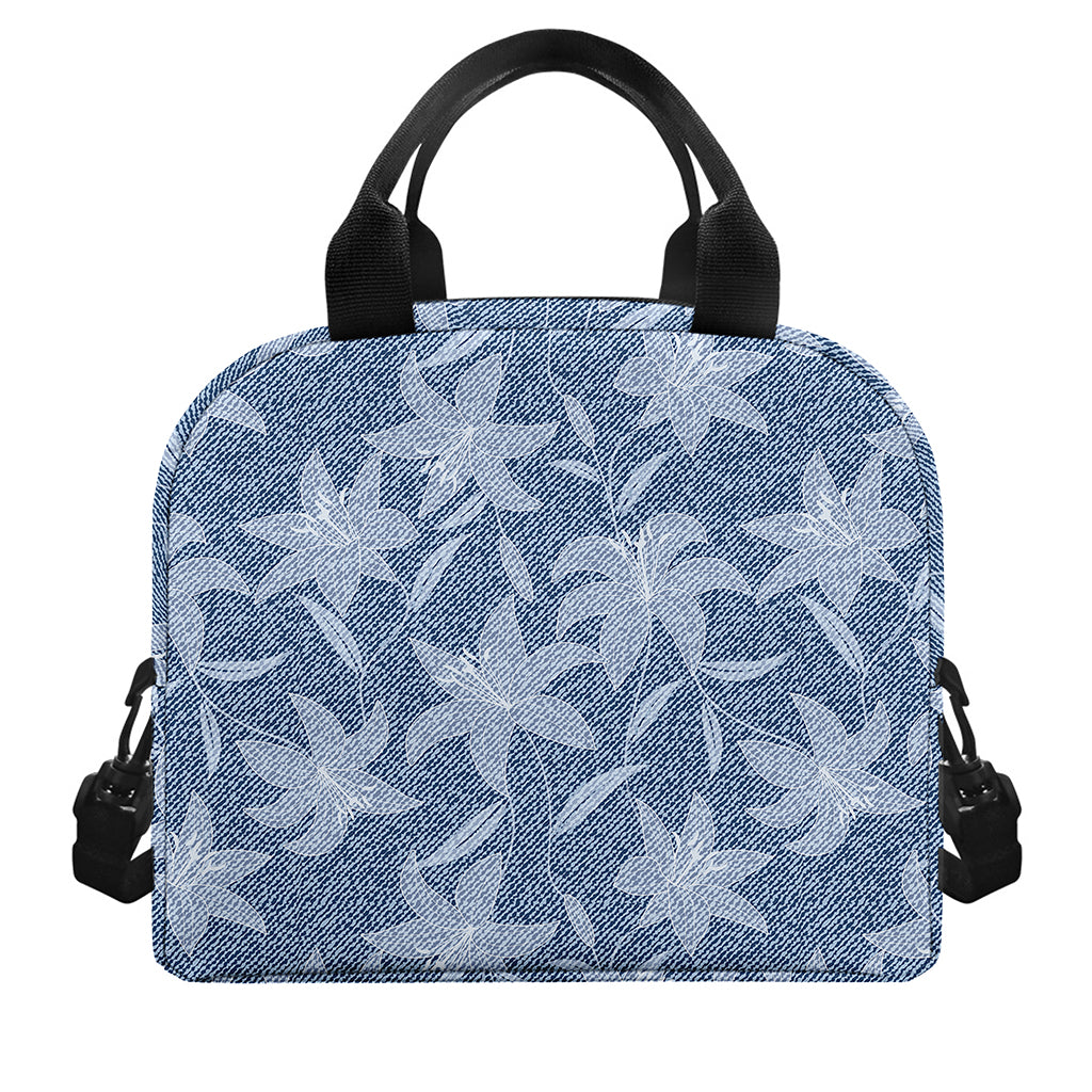 Floral Denim Jeans Pattern Print Insulated Lunch Bag