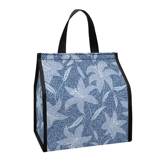 Floral Denim Jeans Pattern Print Insulated Lunch Tote