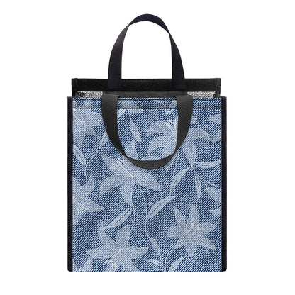 Floral Denim Jeans Pattern Print Insulated Lunch Tote