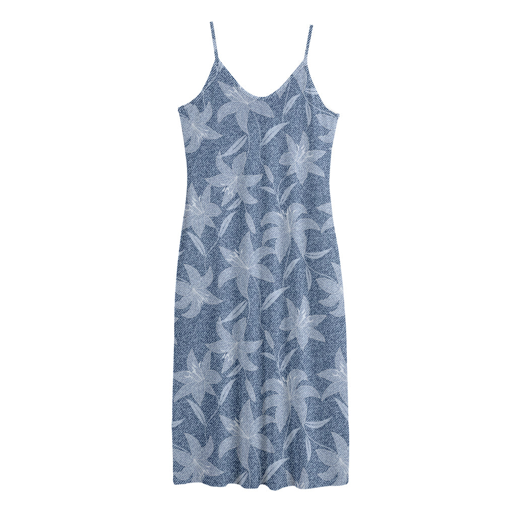 Floral Denim Jeans Pattern Print Jersey Midi Cami Dress