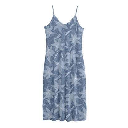 Floral Denim Jeans Pattern Print Jersey Midi Cami Dress
