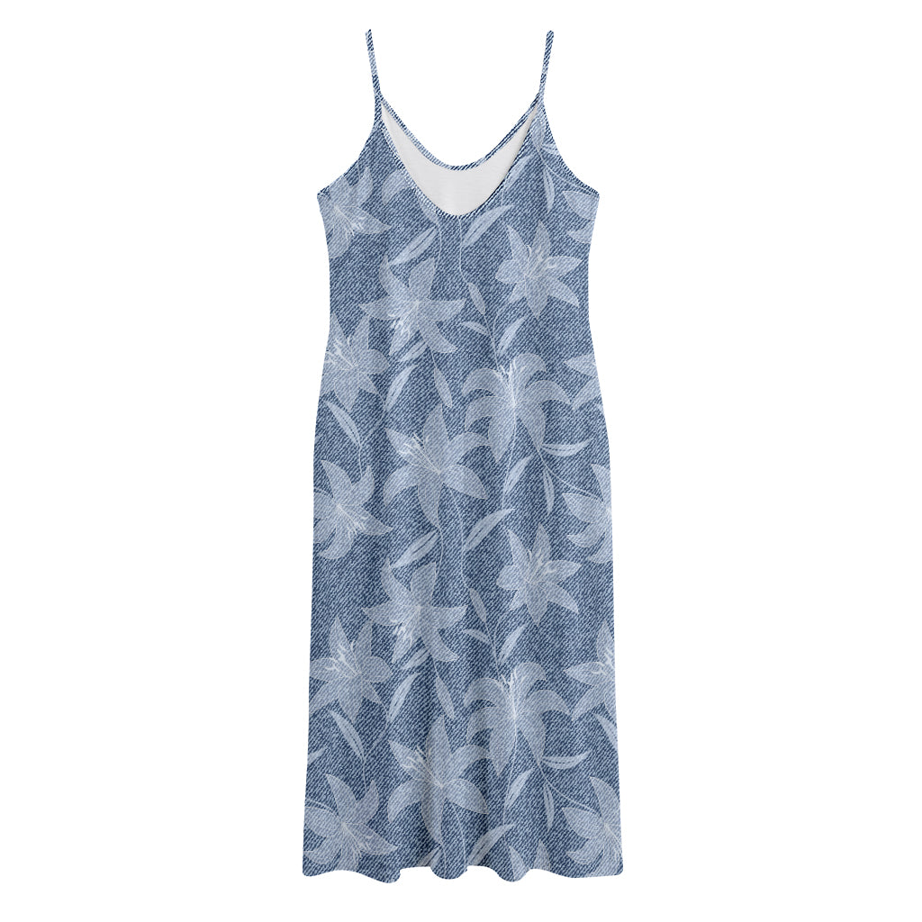 Floral Denim Jeans Pattern Print Jersey Midi Cami Dress
