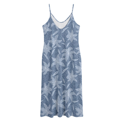 Floral Denim Jeans Pattern Print Jersey Midi Cami Dress