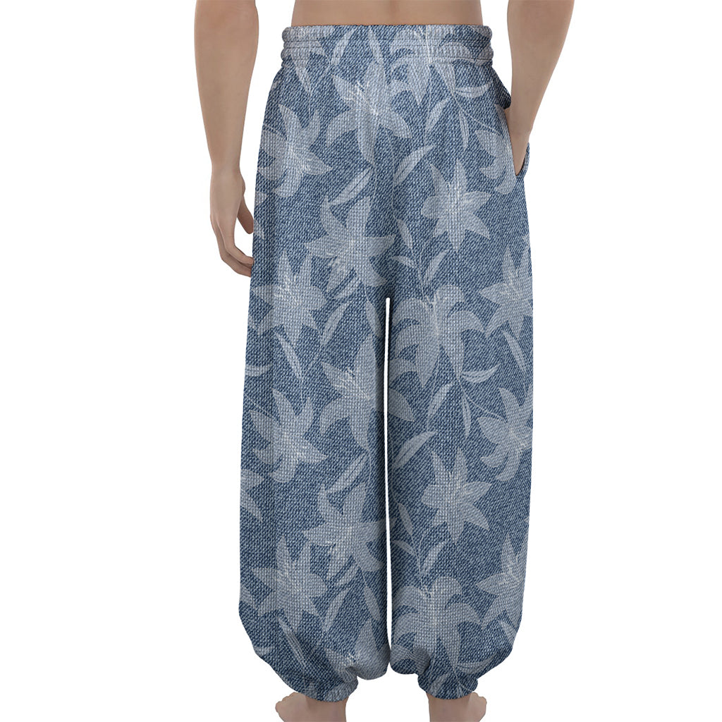Floral Denim Jeans Pattern Print Lantern Pants