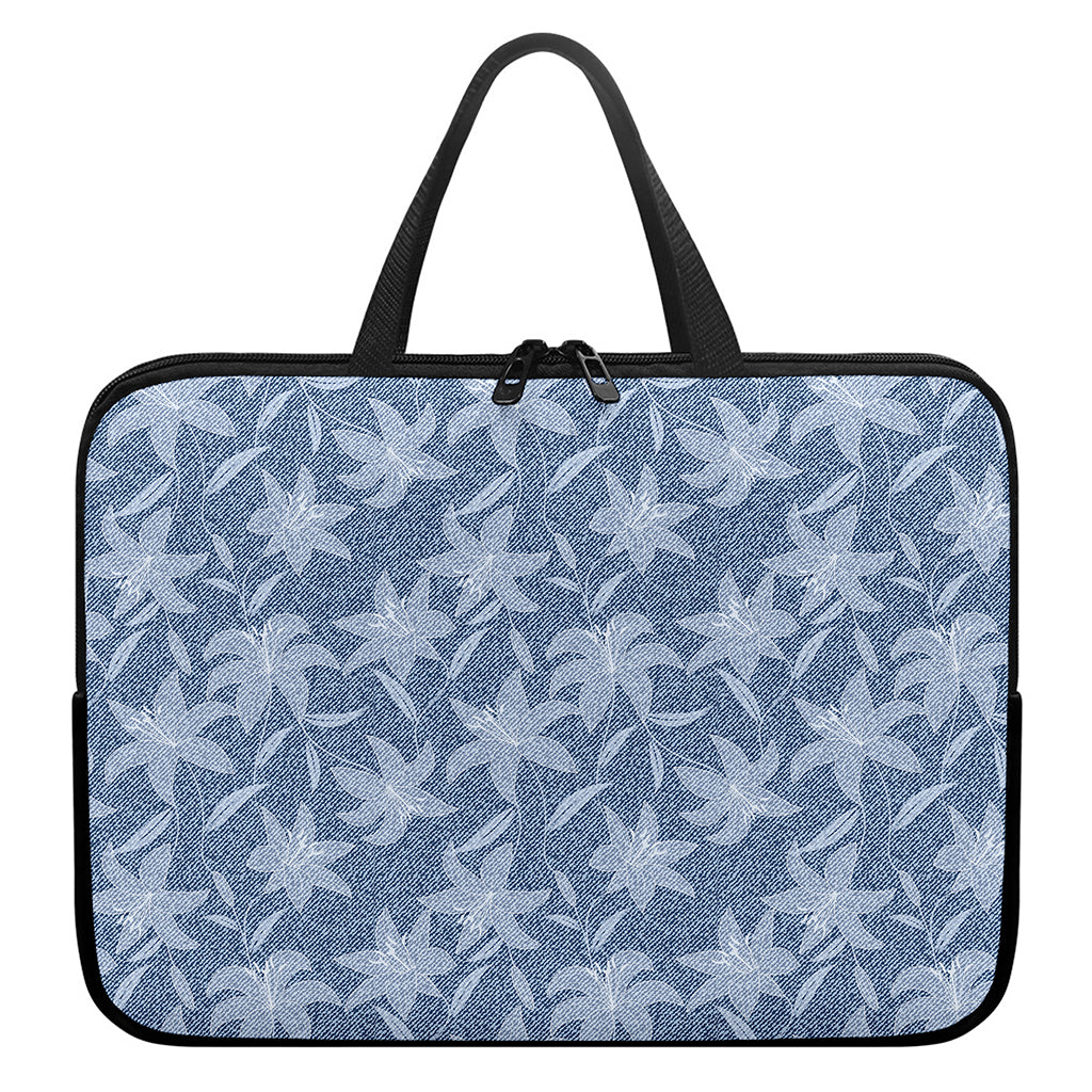 Floral Denim Jeans Pattern Print Laptop Sleeve With Handle