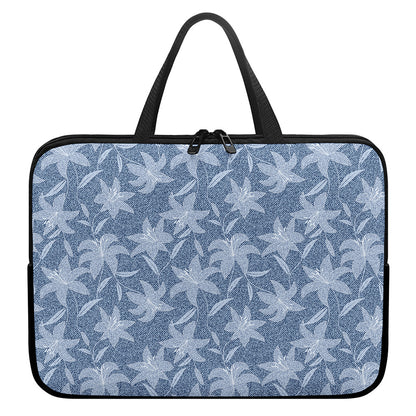 Floral Denim Jeans Pattern Print Laptop Sleeve With Handle