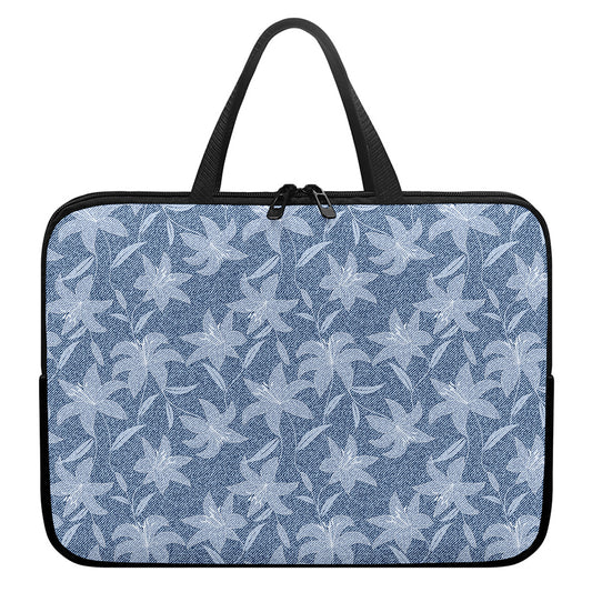 Floral Denim Jeans Pattern Print Laptop Sleeve With Handle