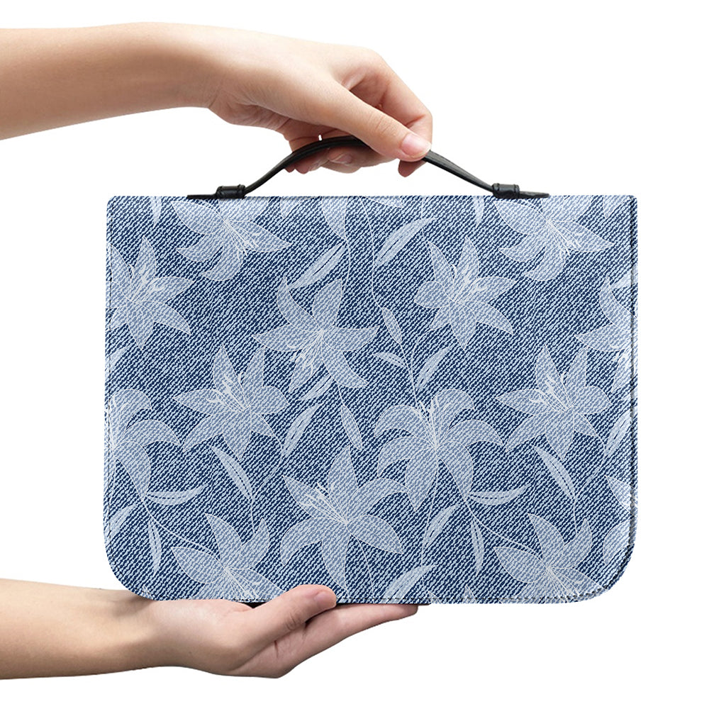 Floral Denim Jeans Pattern Print Leather Bible Cover