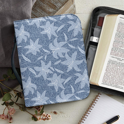 Floral Denim Jeans Pattern Print Leather Bible Cover
