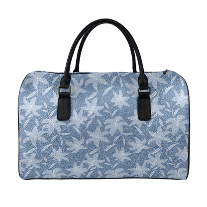 Floral Denim Jeans Pattern Print Leather Duffle Bag