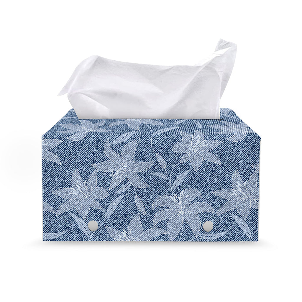 Floral Denim Jeans Pattern Print Leather Tissue Box Cover