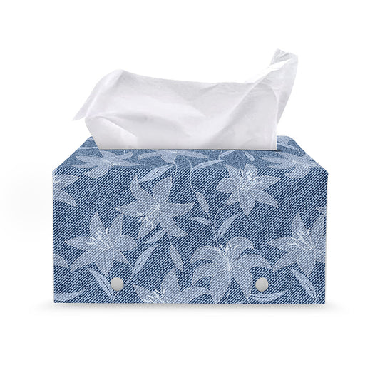 Floral Denim Jeans Pattern Print Leather Tissue Box Cover