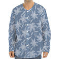 Floral Denim Jeans Pattern Print Long Sleeve Baseball Jersey