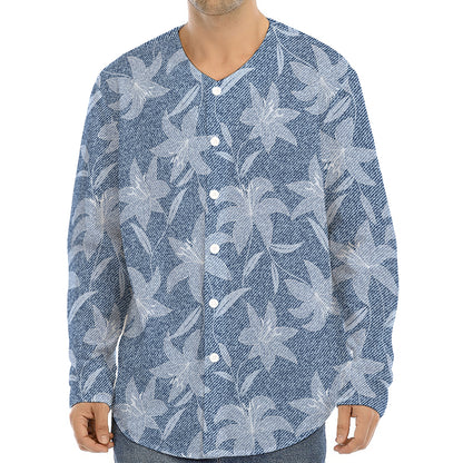 Floral Denim Jeans Pattern Print Long Sleeve Baseball Jersey