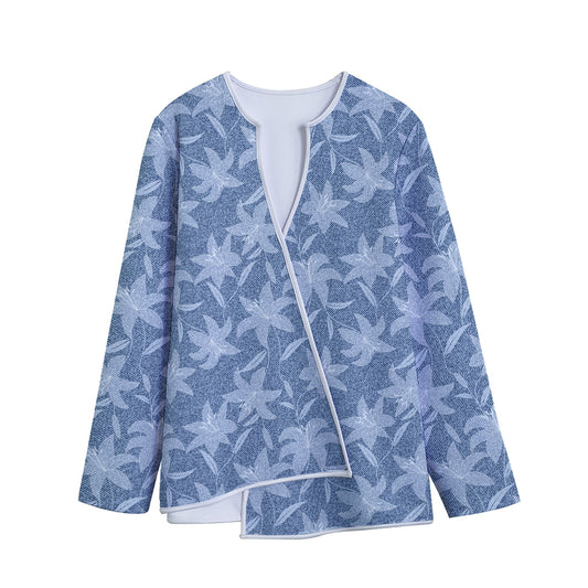 Floral Denim Jeans Pattern Print Long Sleeve Short Coat