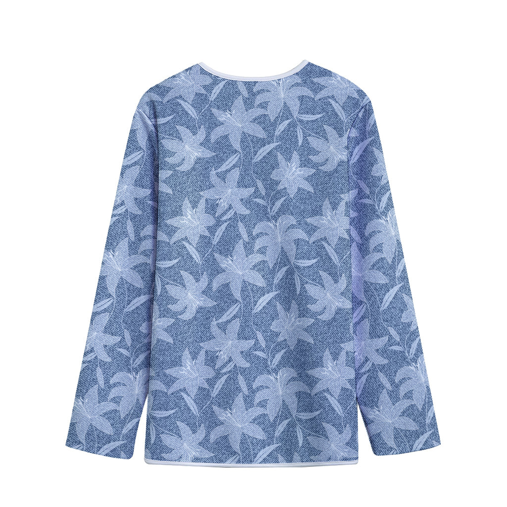 Floral Denim Jeans Pattern Print Long Sleeve Short Coat