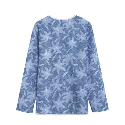 Floral Denim Jeans Pattern Print Long Sleeve Short Coat