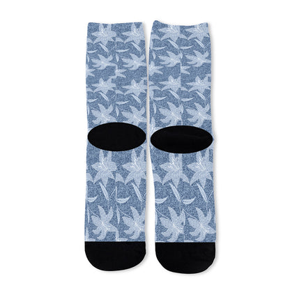 Floral Denim Jeans Pattern Print Long Socks