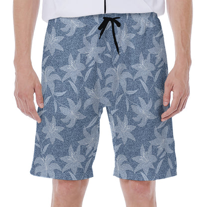 Floral Denim Jeans Pattern Print Men's Beach Shorts