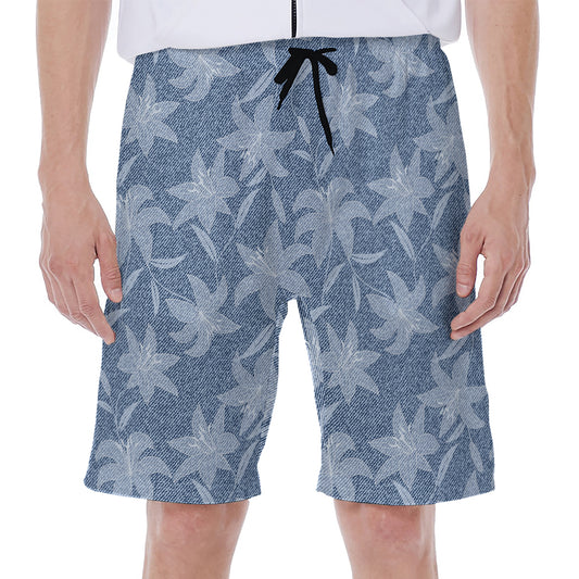 Floral Denim Jeans Pattern Print Men's Beach Shorts