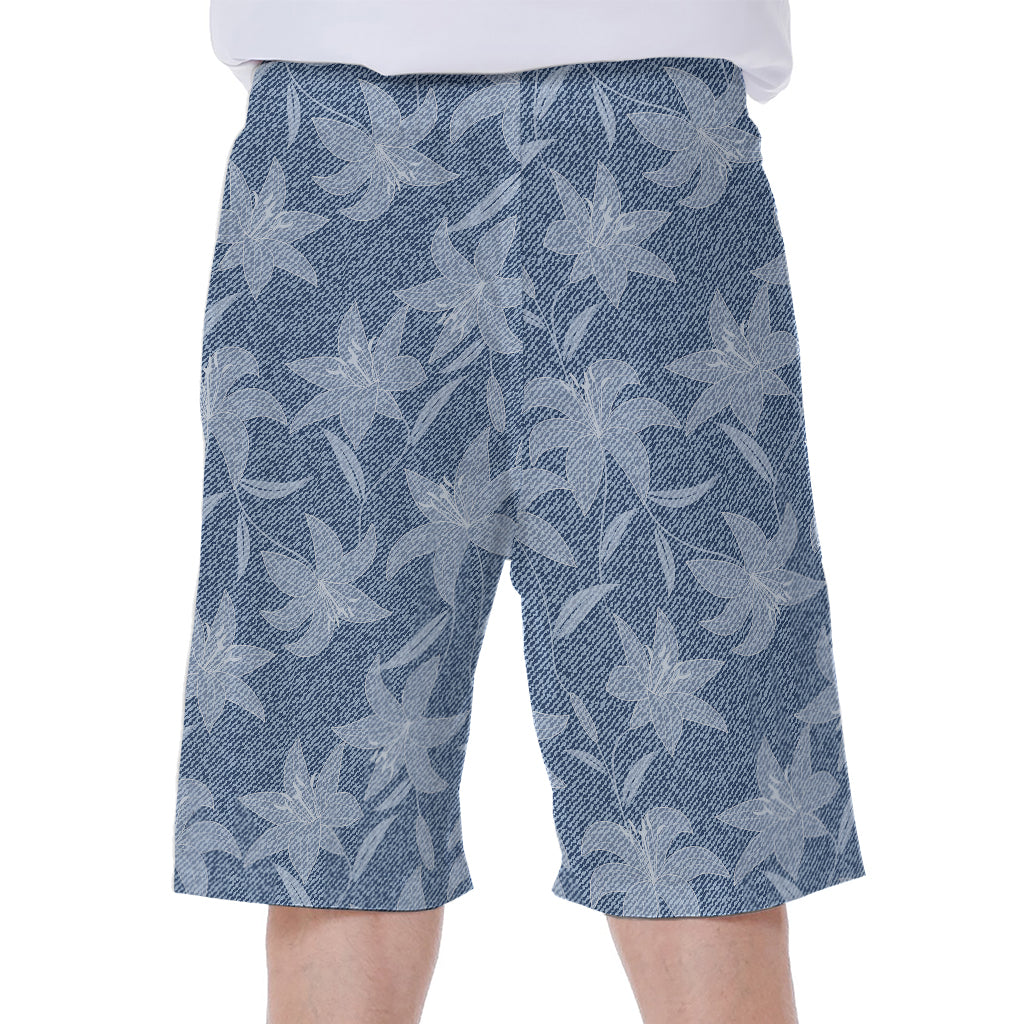 Floral Denim Jeans Pattern Print Men's Beach Shorts