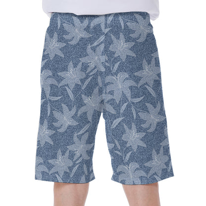 Floral Denim Jeans Pattern Print Men's Beach Shorts
