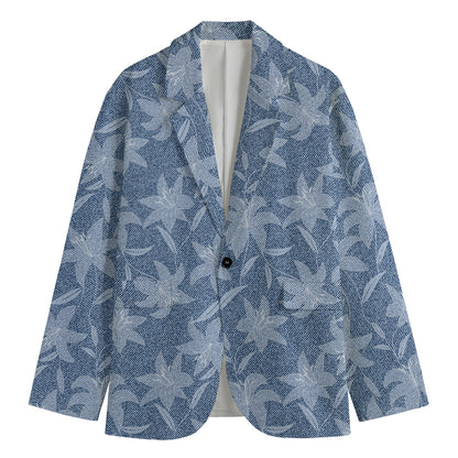 Floral Denim Jeans Pattern Print Men's Blazer